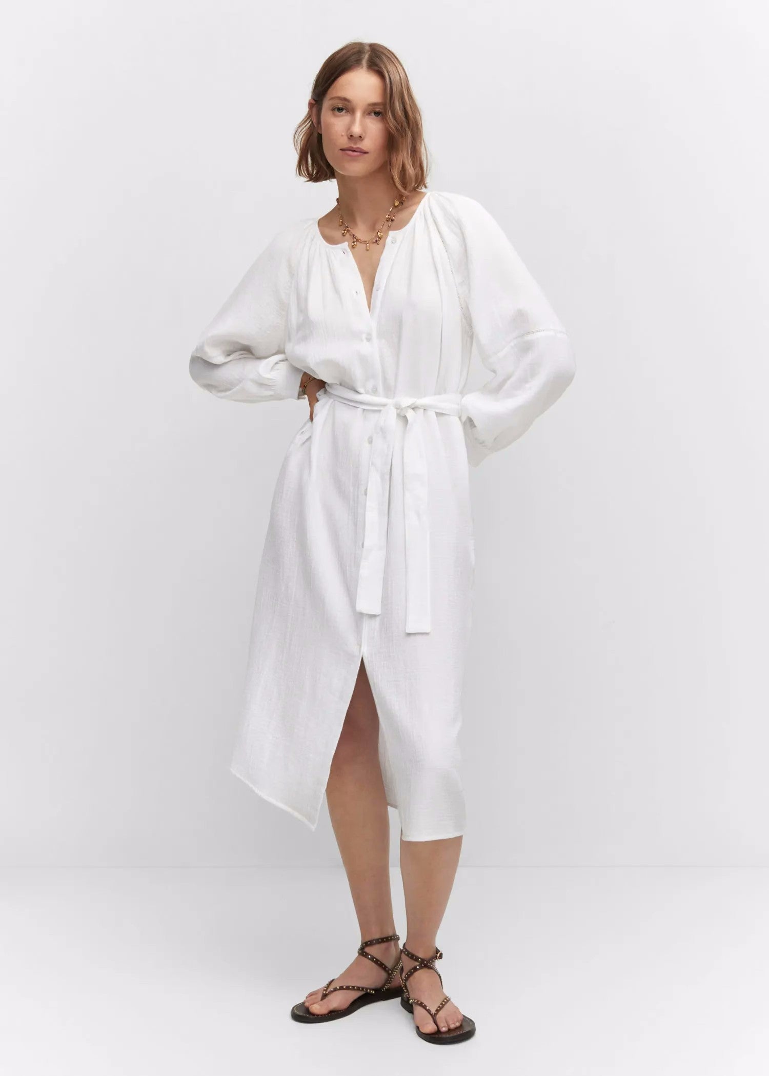 Women New Spring and Autumn Daily Elegant Cotton White Dress by BlakWardrob