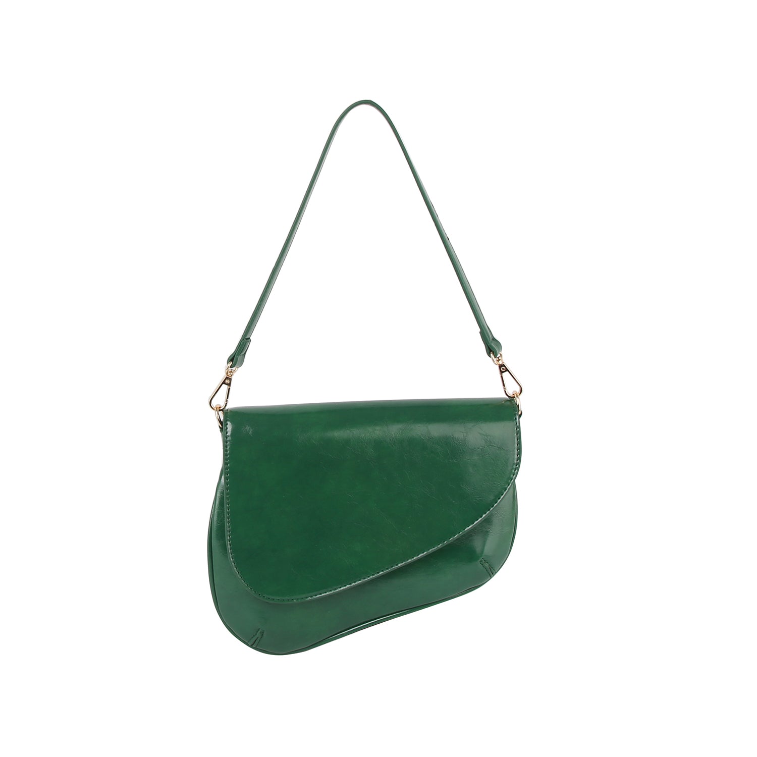 Unique design shiny leather saddle bag by Handbag Factory