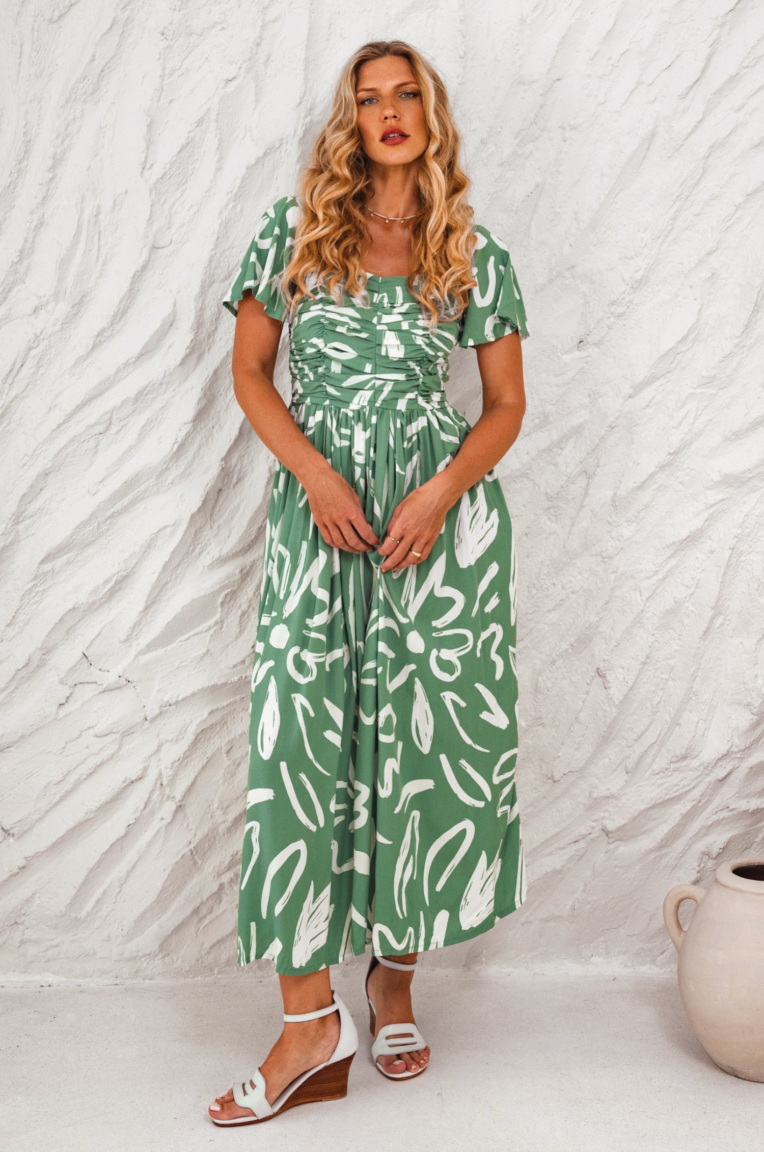 Clemente Gathered Midi Dress by Bali ELF