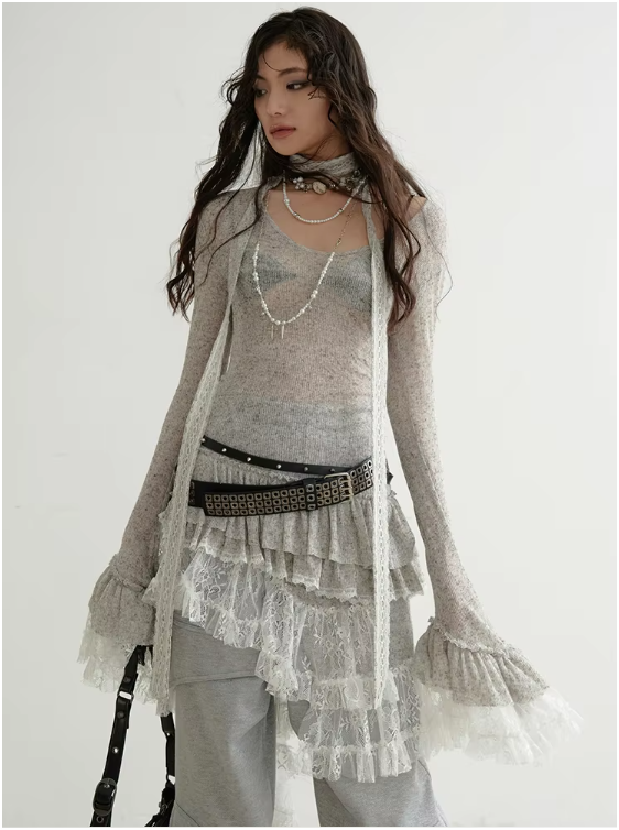 Rideco Ruffle Lace Sweater Dress by Marigold Shadows