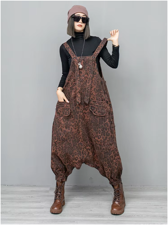 Kuniko Denim Leopard Overalls by Marigold Shadows