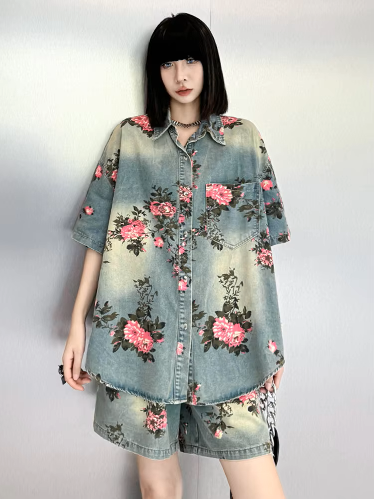 Rosette Rose Denim Shirt by Marigold Shadows