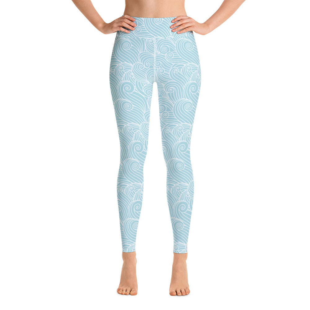 Women's Blue Ocean Swirl Yoga Leggings - Sustainable Activewear from Tropical Seas Clothing