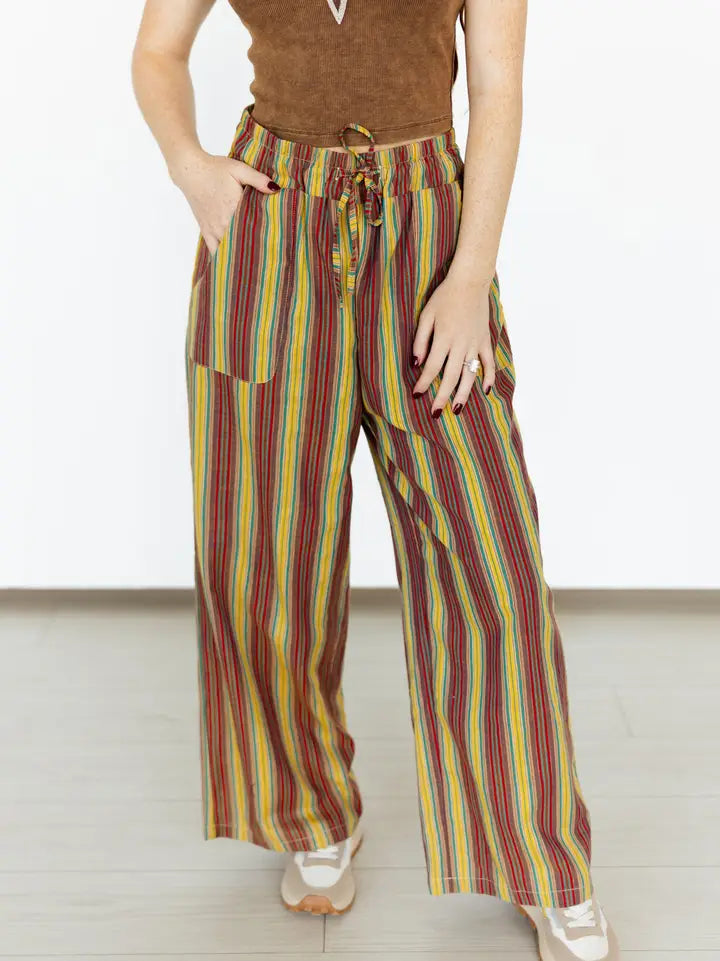 TH2109 Olive Vintage Strip Pant