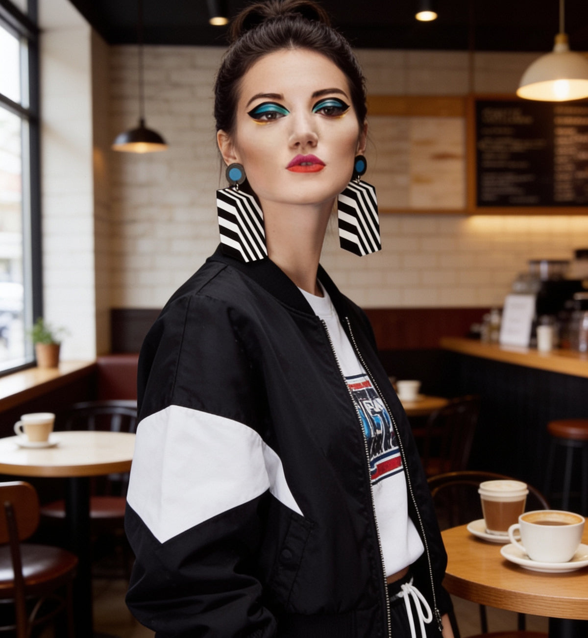 Geometric Stripe Acrylic Drop Earrings – Black & White