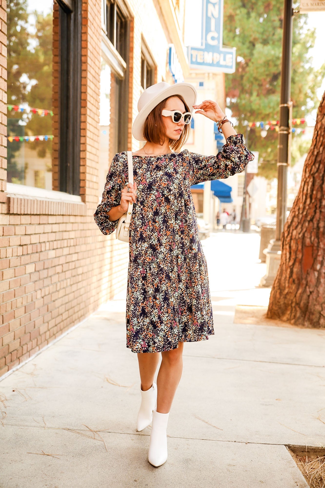 Ditsy Floral Print Puffed Sleeve Gathered Dress by Knit and Lounge