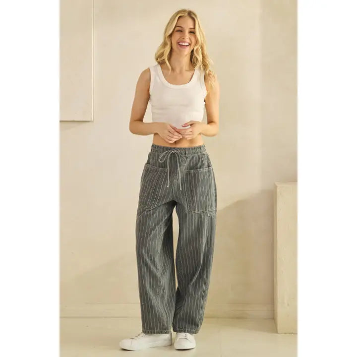 Pinstripe Utility Wide-Leg Pants