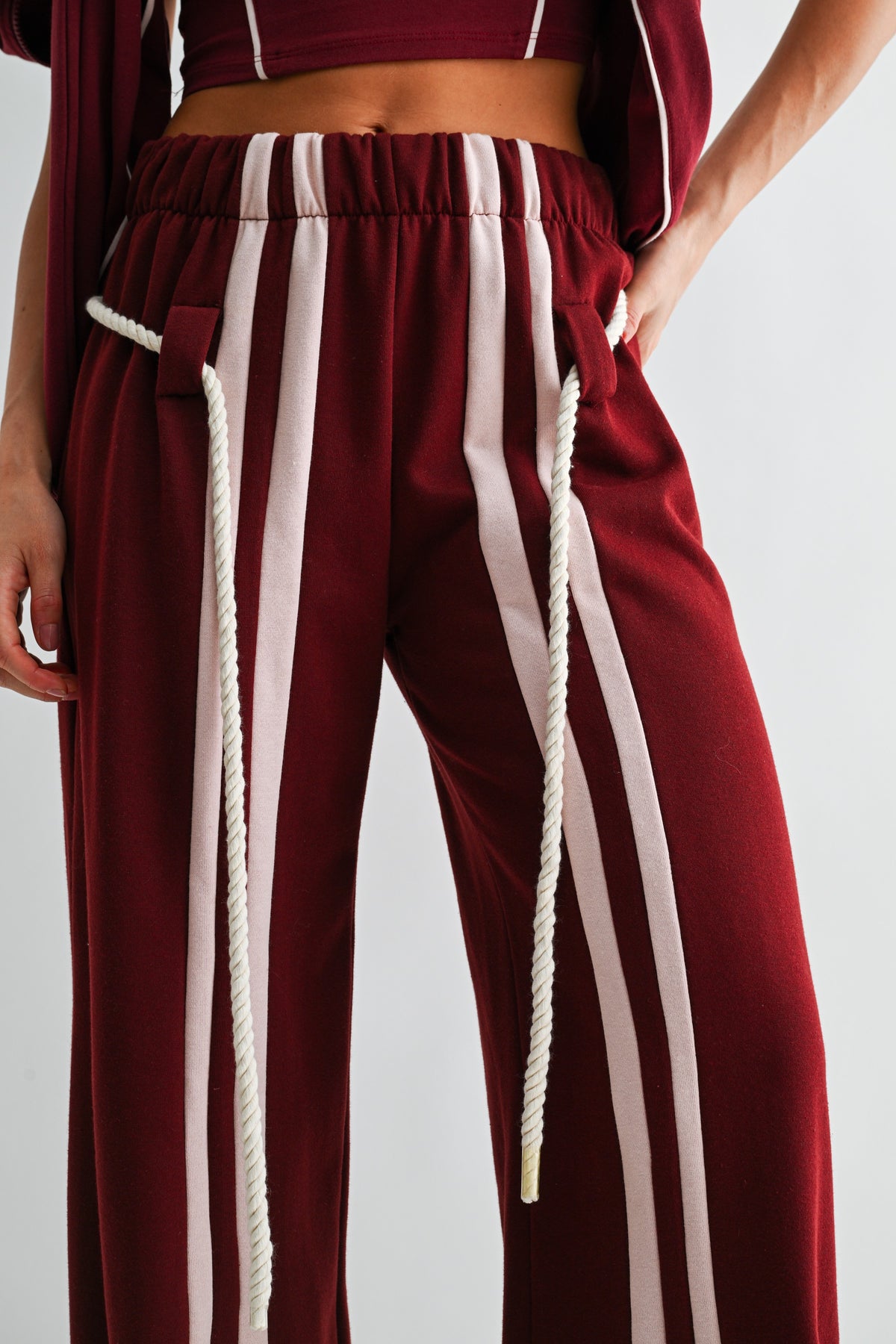 Wine Stripe Rope Sweatpants