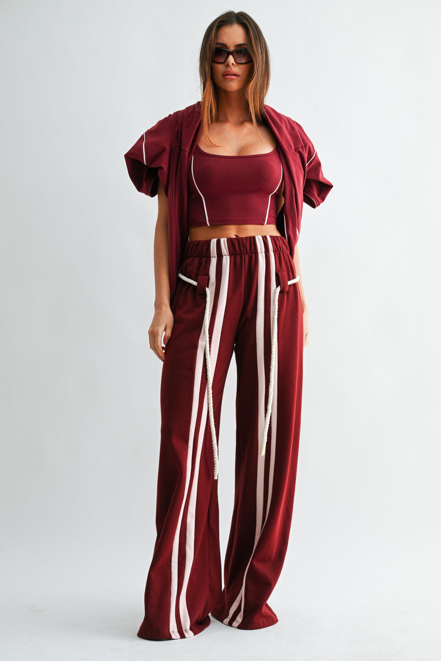 Wine Stripe Rope Sweatpants