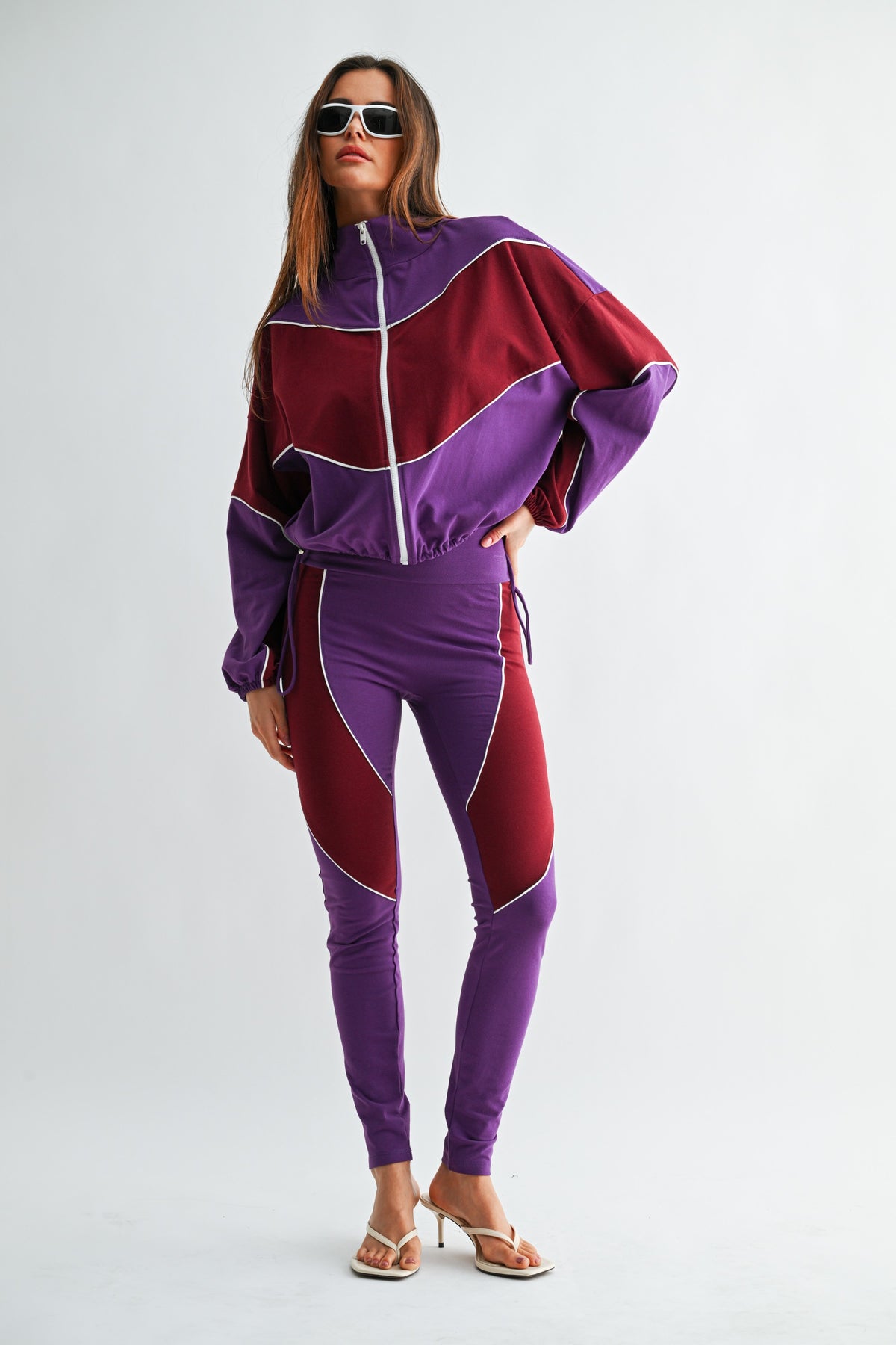 Purple Maroon Colour-Block Track Set