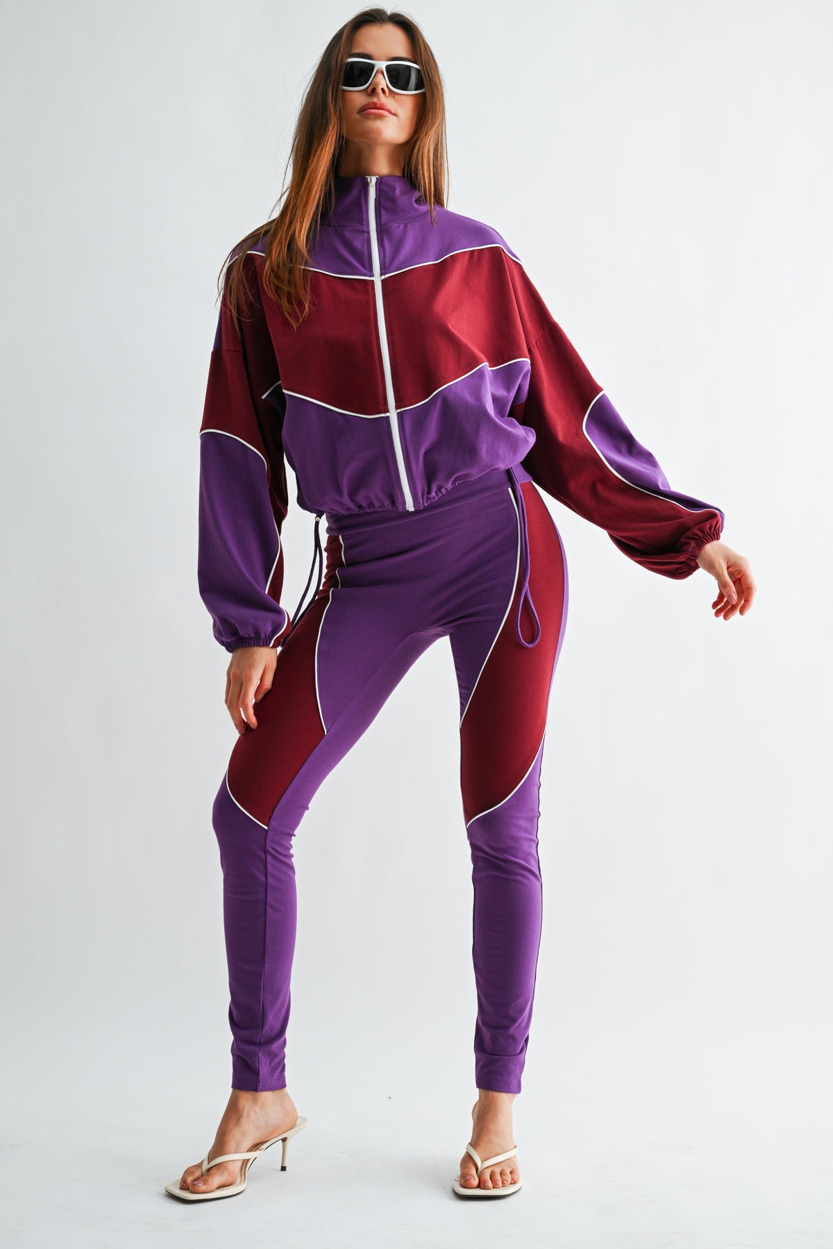 Purple Maroon Colour-Block Track Set
