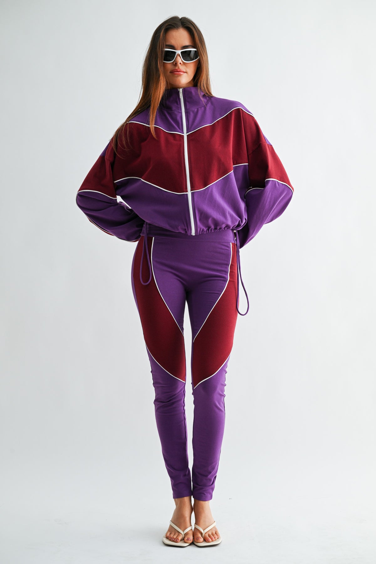 Purple Maroon Colour-Block Track Set