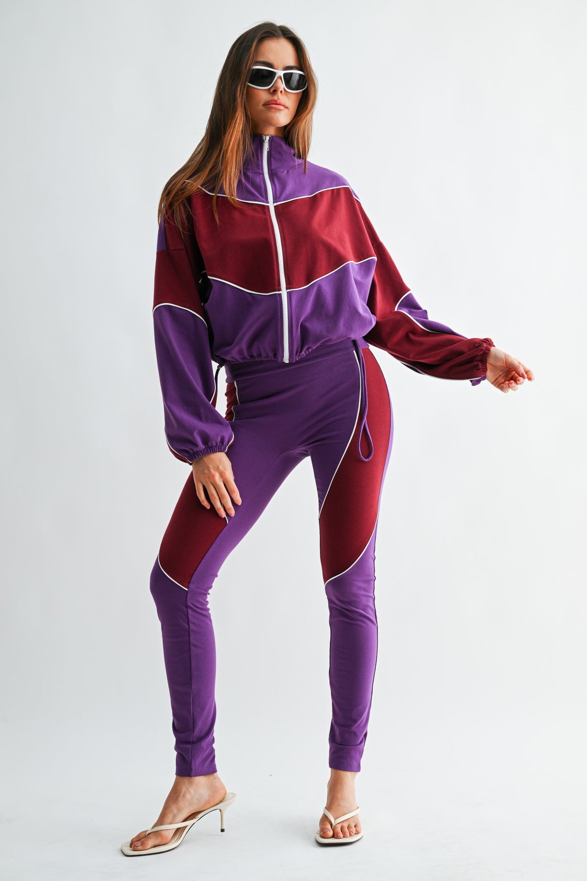 Purple Maroon Colour-Block Track Set