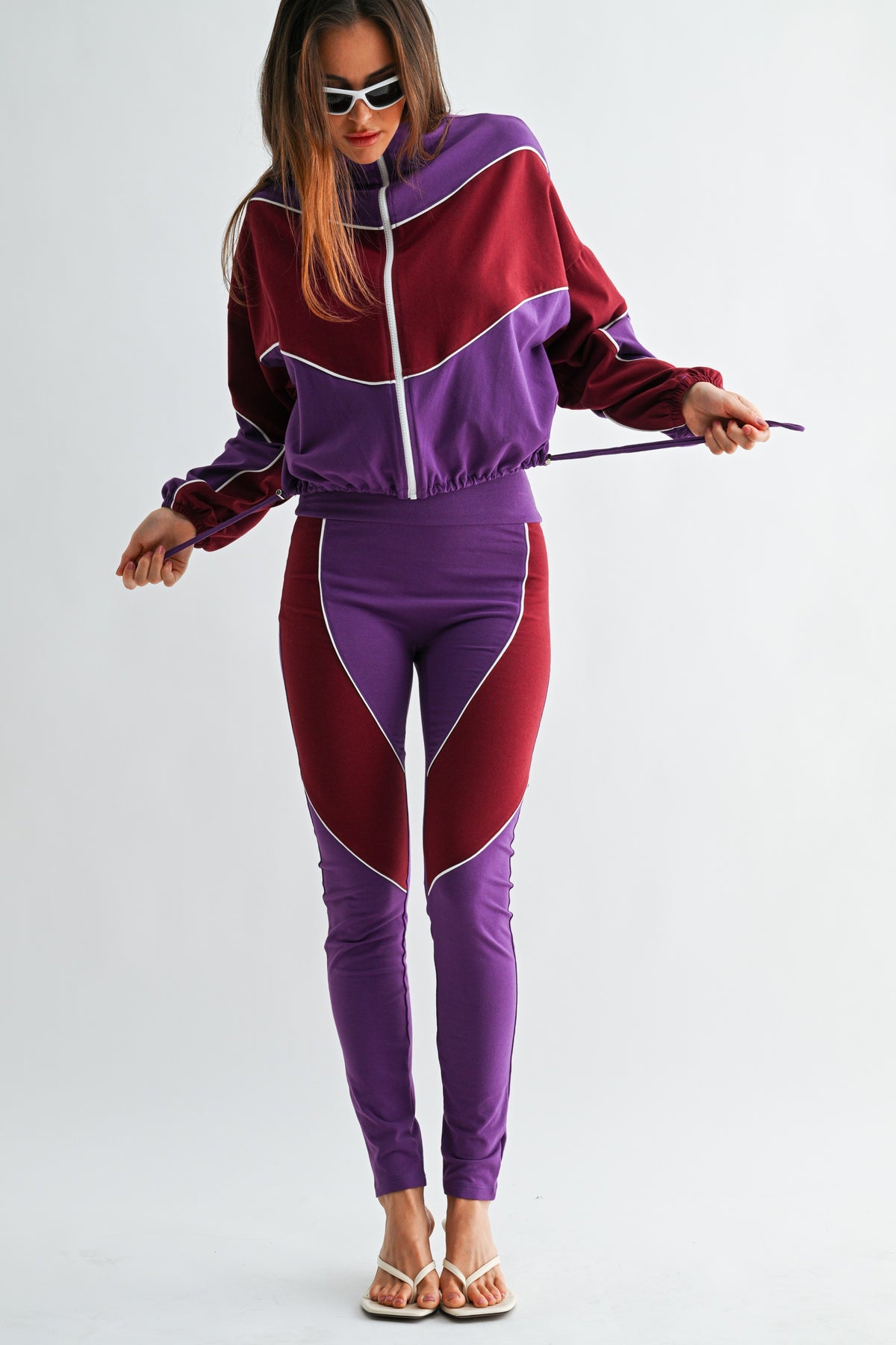 Purple Maroon Colour-Block Track Set