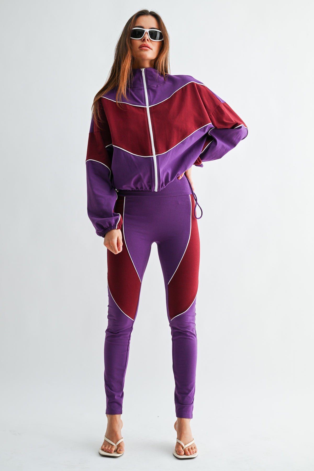 Purple Maroon Colour-Block Track Set