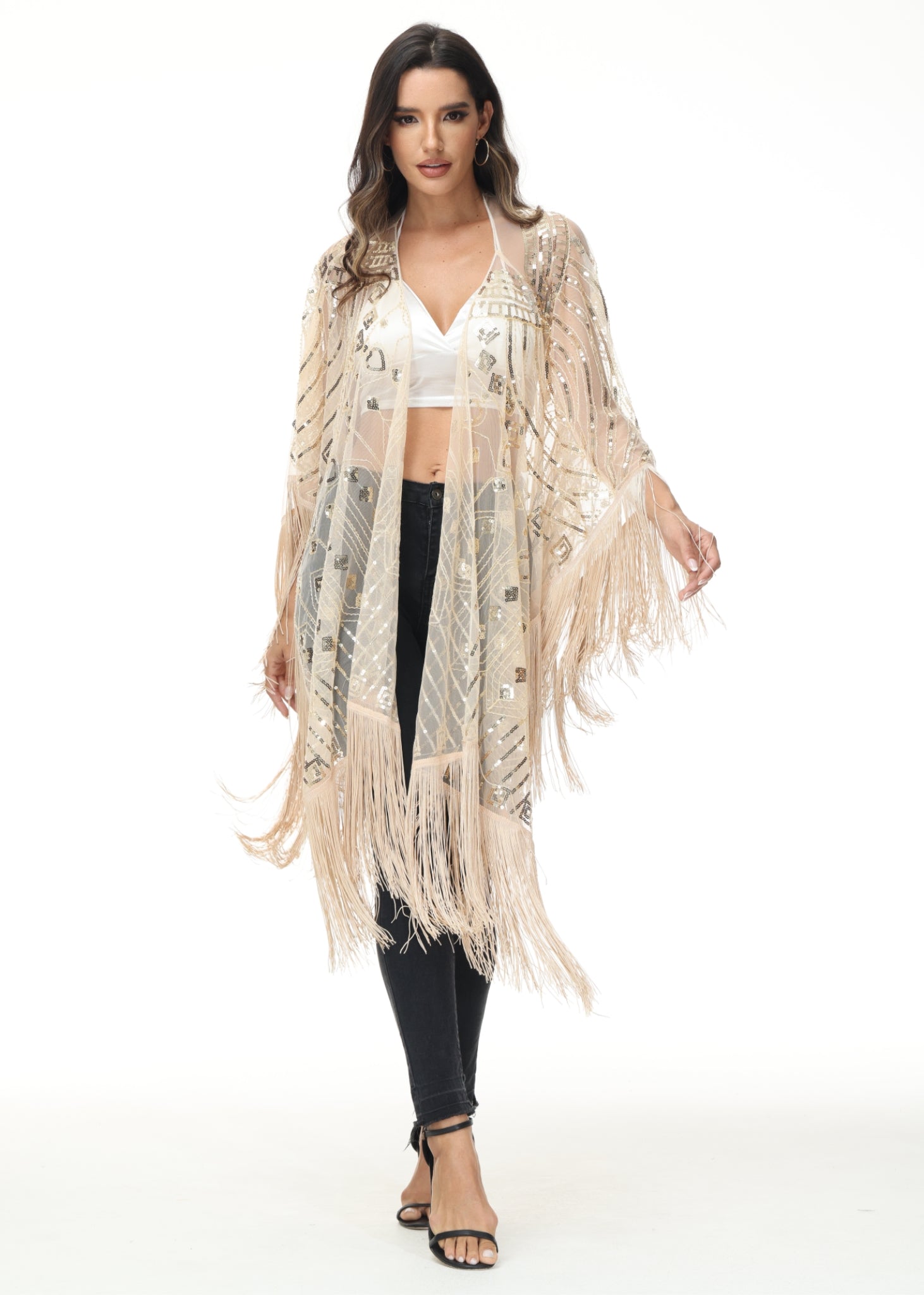 Anna-Kaci Womens Oversize Hand Beaded Fringed Sequin Evening Shawl Wrap by Anna-Kaci