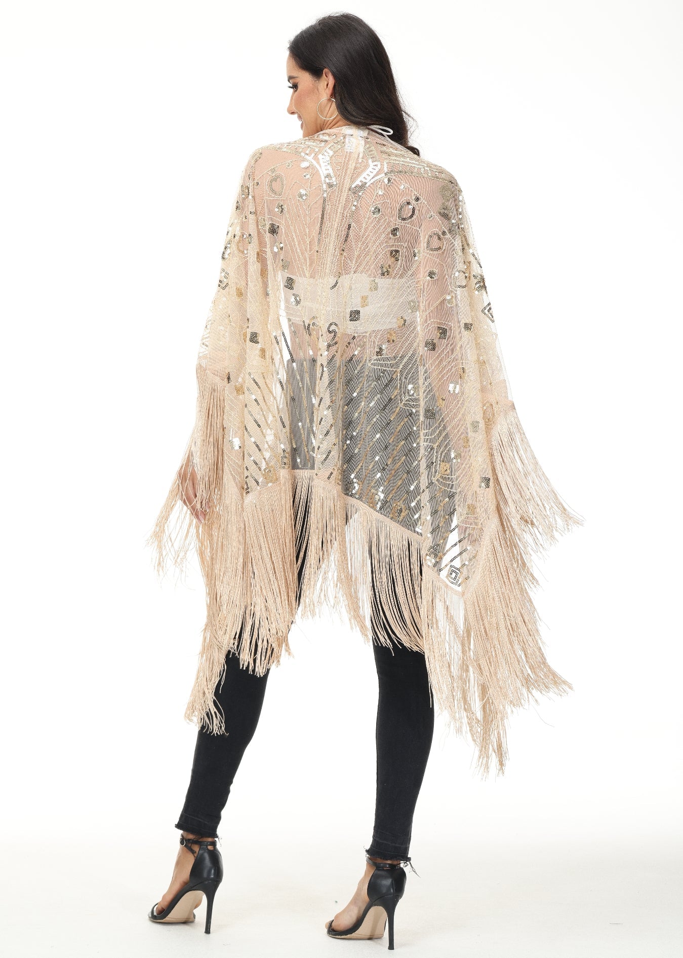 Anna-Kaci Womens Oversize Hand Beaded Fringed Sequin Evening Shawl Wrap by Anna-Kaci