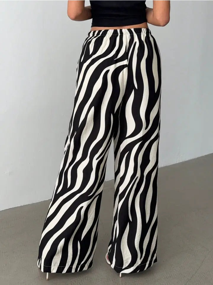 Zebra Print Drawstring Wide Leg Pants