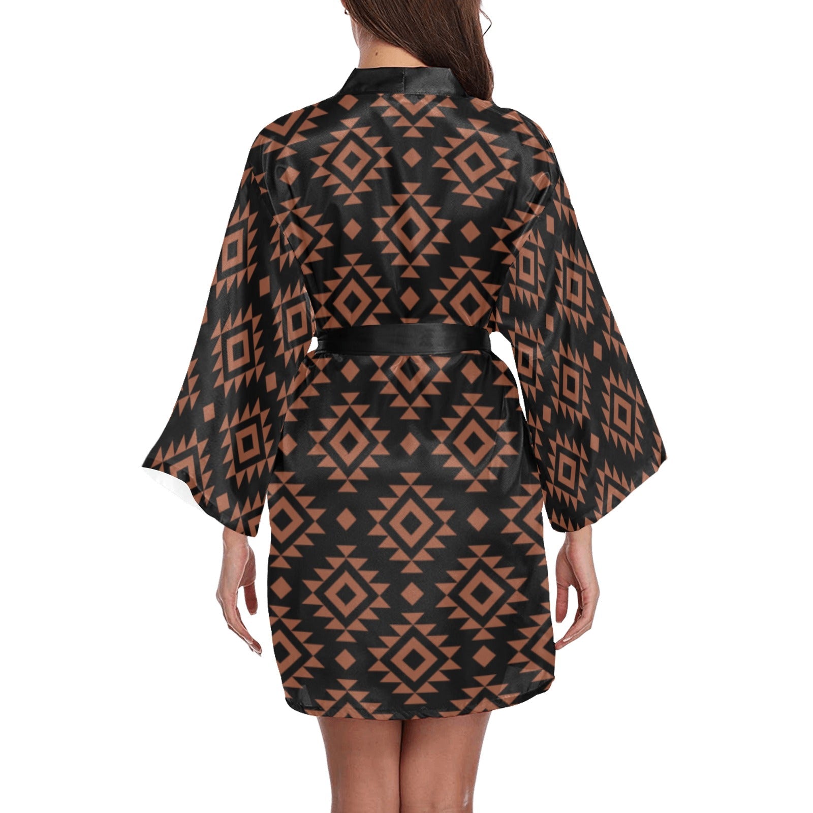 Brown Black Aztec Women's Lounge Kimono Robe by Baha Ranch Western Wear