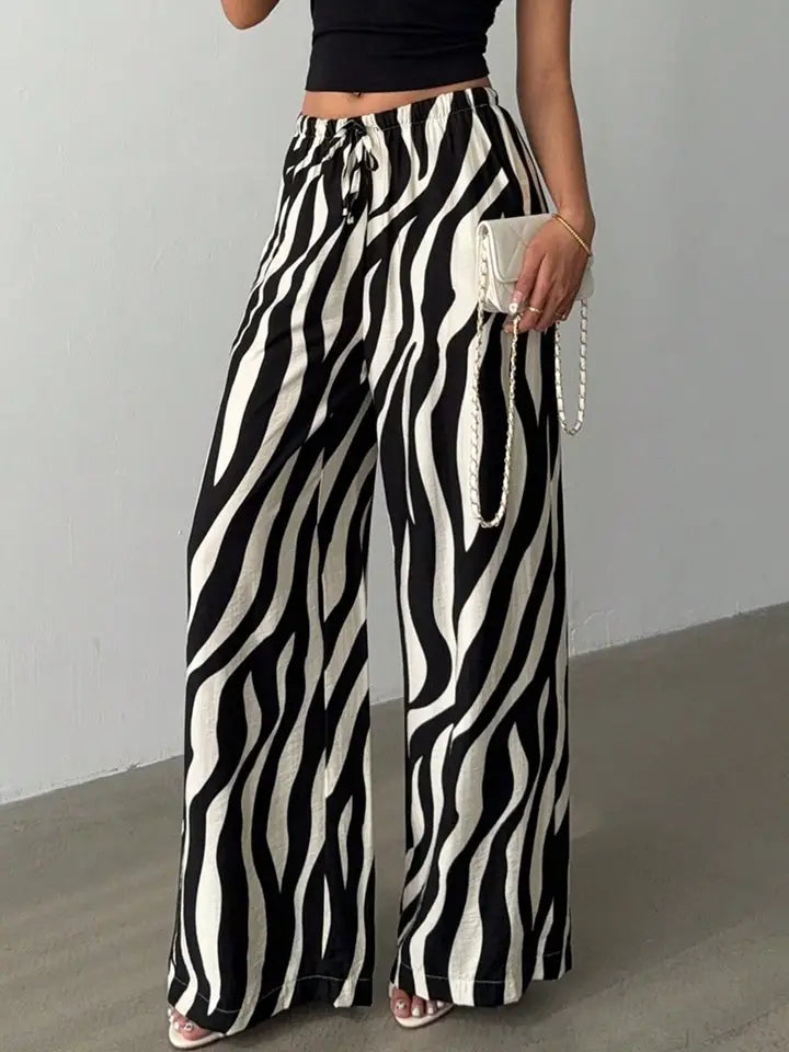 Zebra Print Drawstring Wide Leg Pants