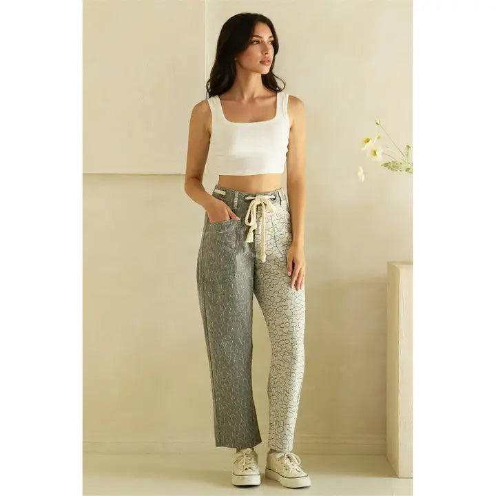 Two Tone Daisy Floral Barrel Pants