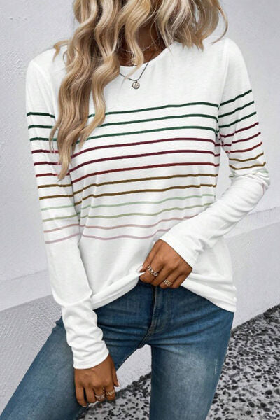 Striped Round Neck Long Sleeve T-Shirt by VYSN