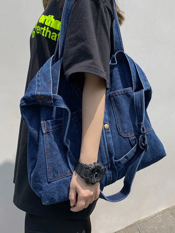 Casual Denim Split-Joint Solid Color Bags Accessories by migunica