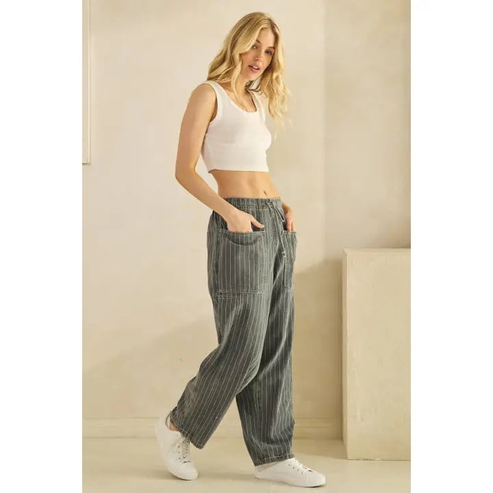 Pinstripe Utility Wide-Leg Pants