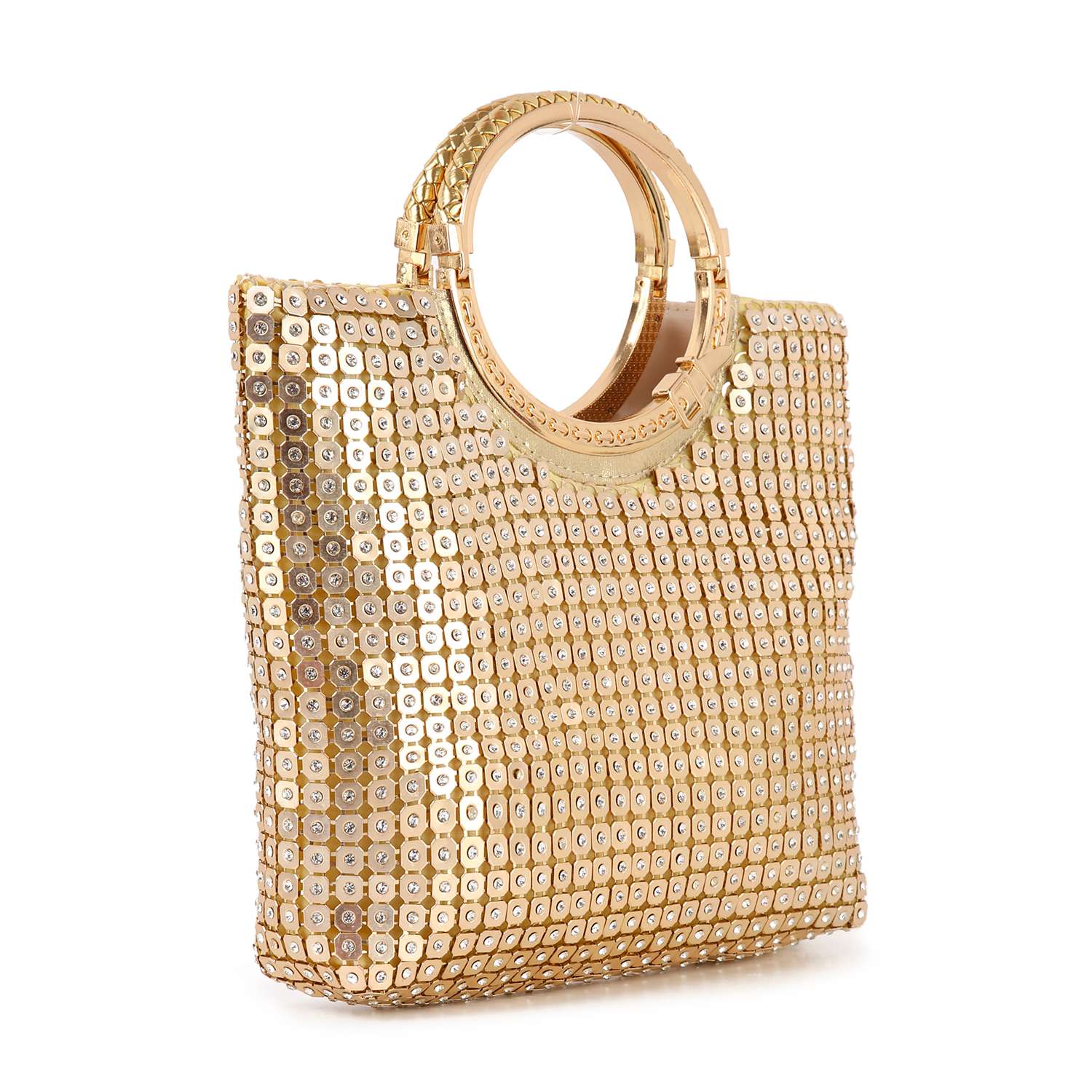 Metal Mesh Rhinestone Hand Tote by Handbag Factory