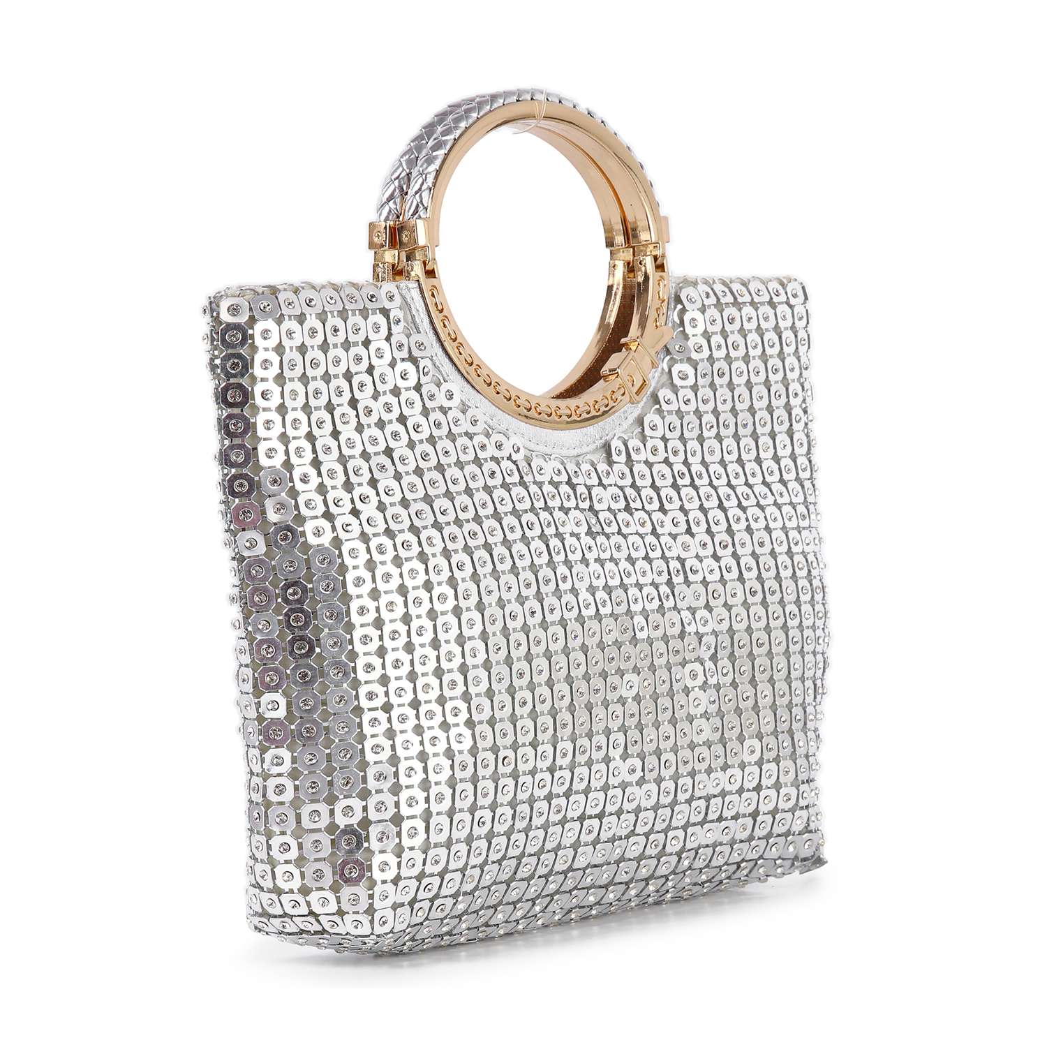 Metal Mesh Rhinestone Hand Tote by Handbag Factory