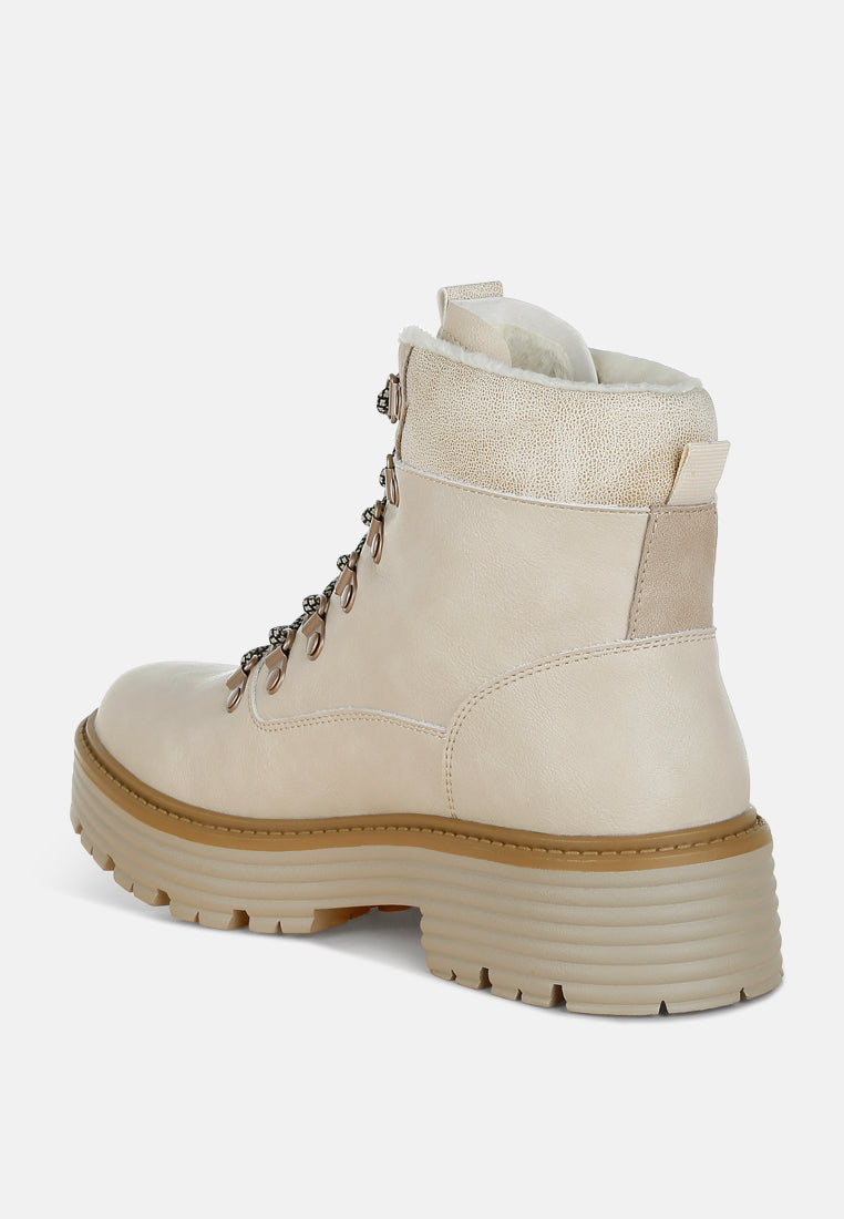 Lace-Up Chunky Warm Ankle Boots by RAG