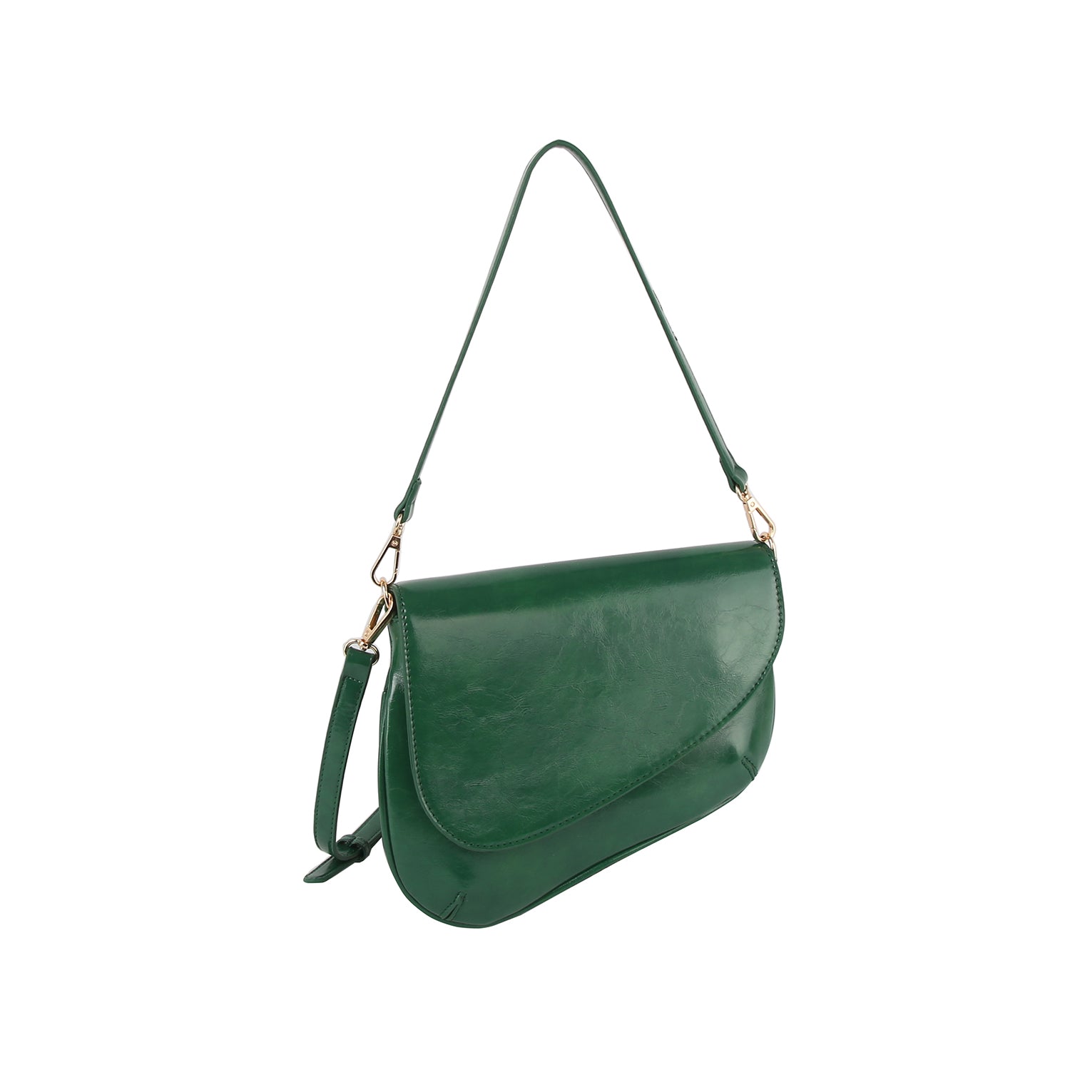 Unique design shiny leather saddle bag by Handbag Factory