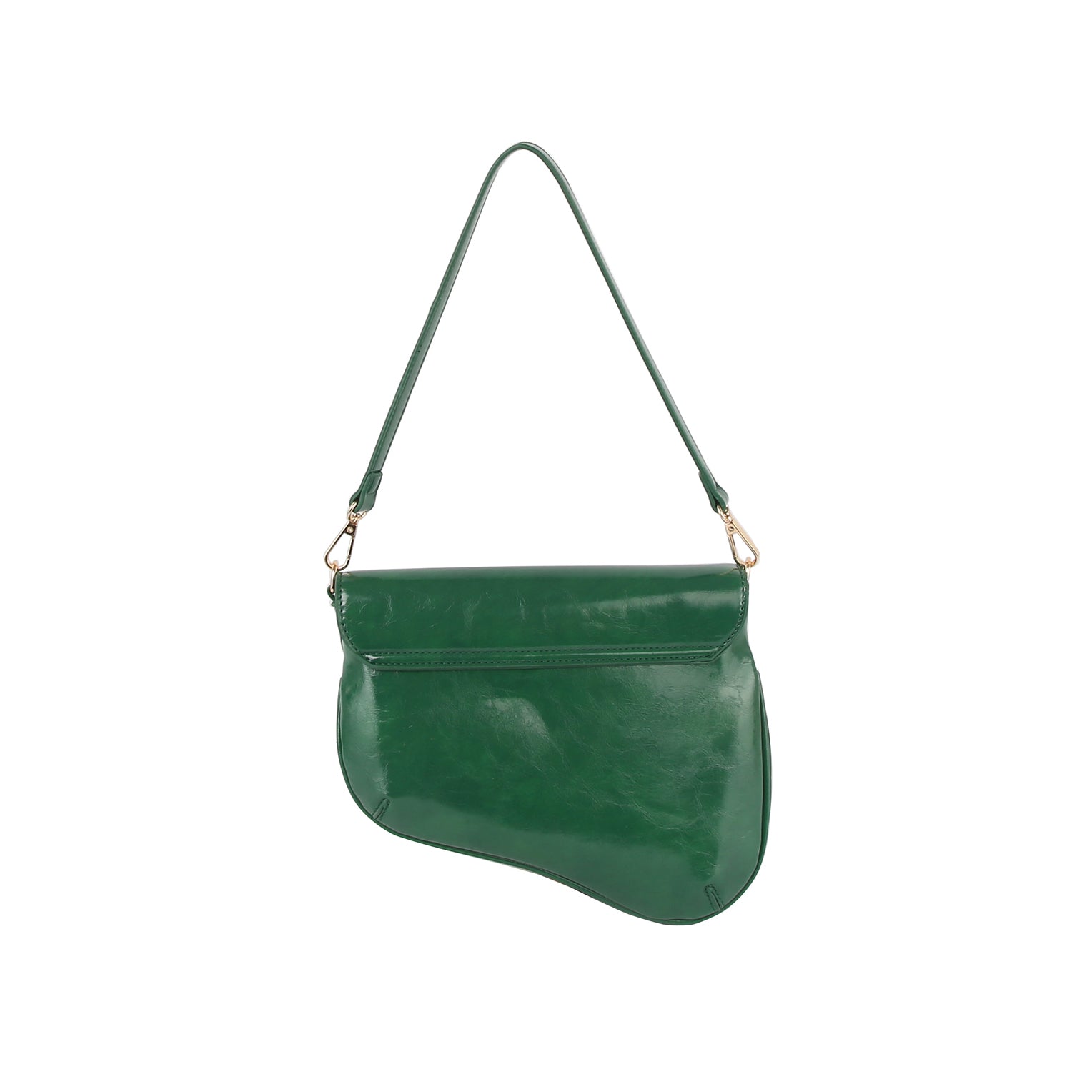 Unique design shiny leather saddle bag by Handbag Factory