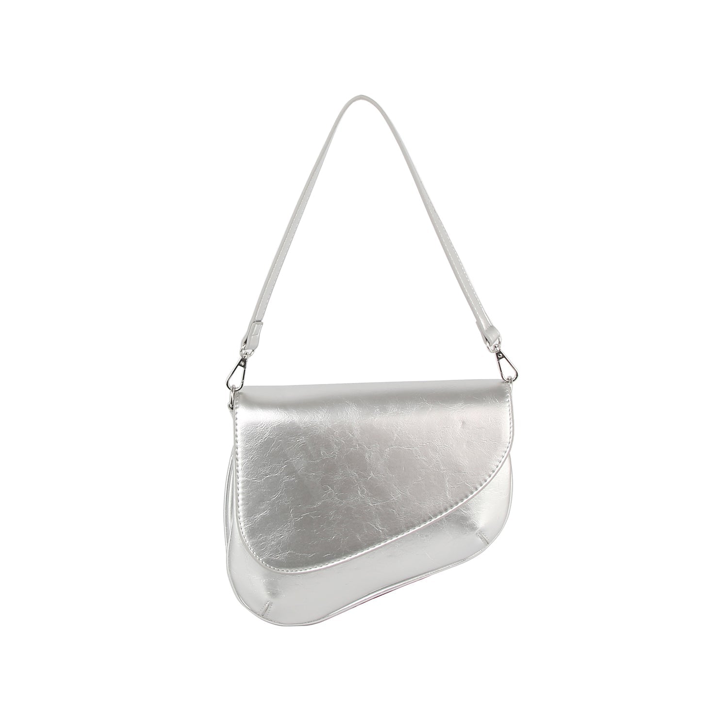 Unique design shiny leather saddle bag by Handbag Factory