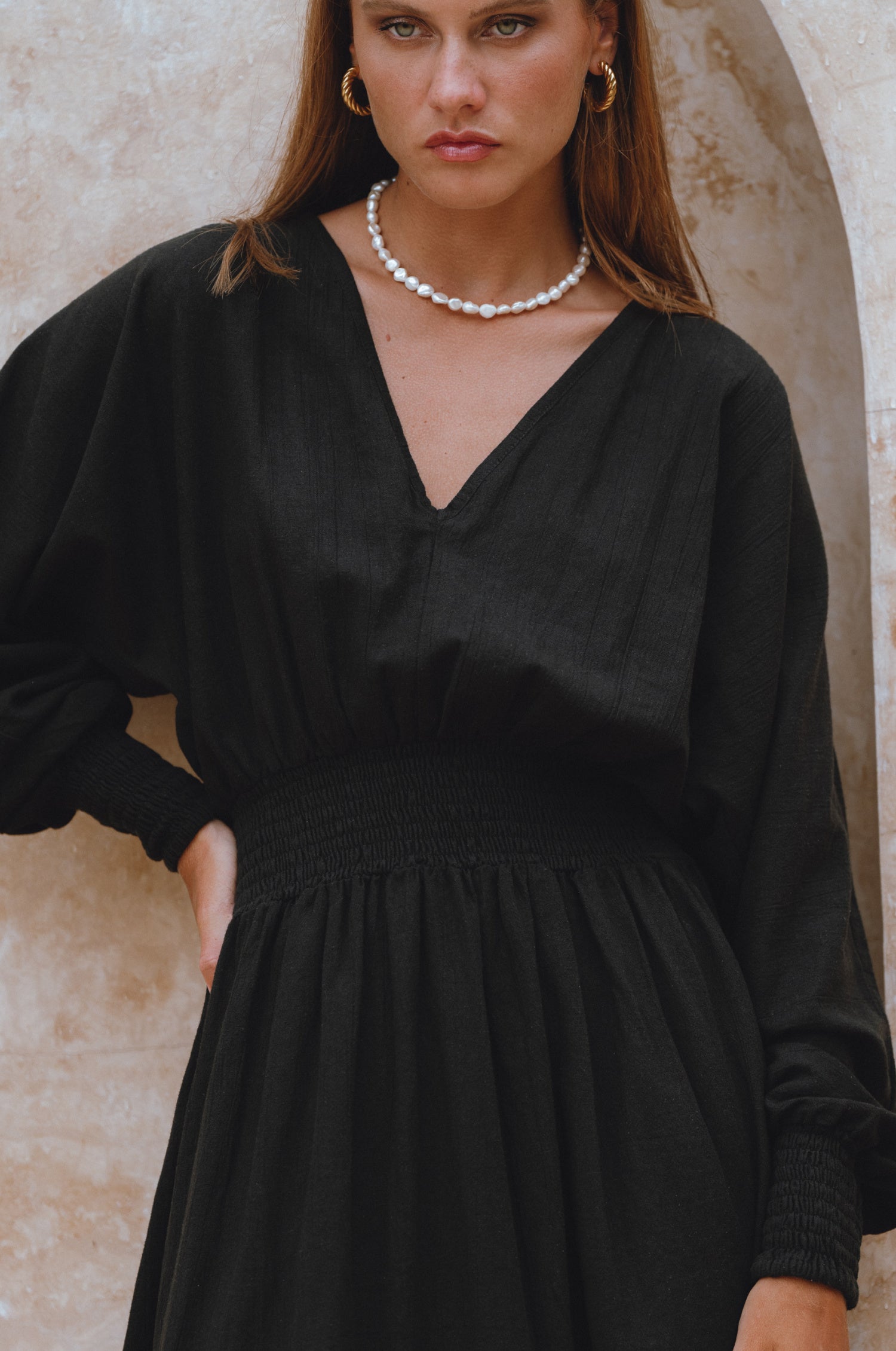 Carla Long Sleeve Linen Dress by Bali Lane