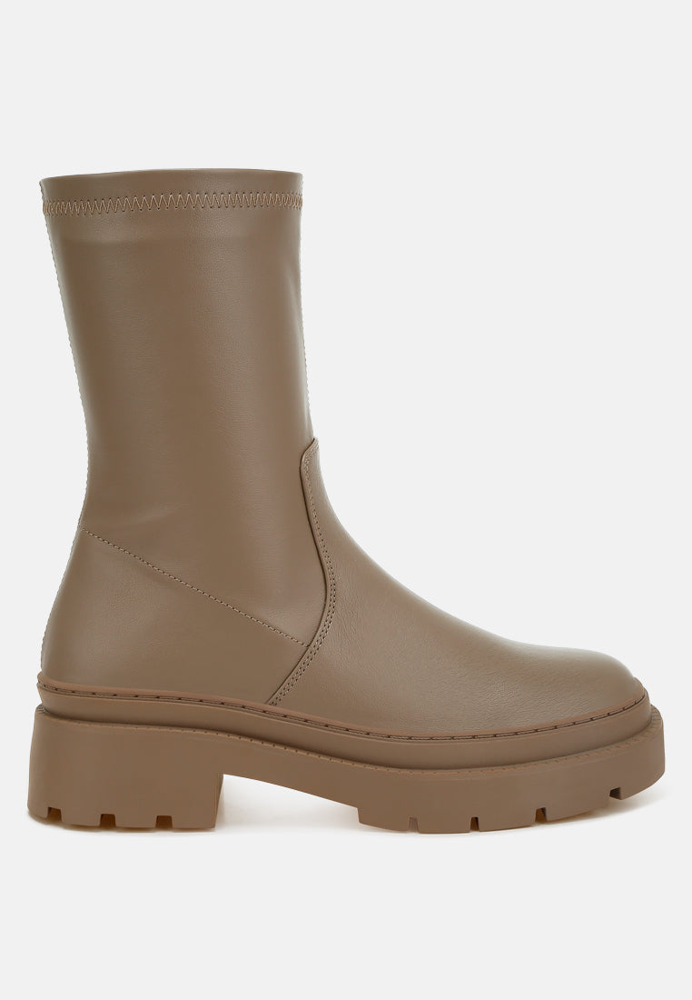Chunky Faux Leather Calf Boots by RAG