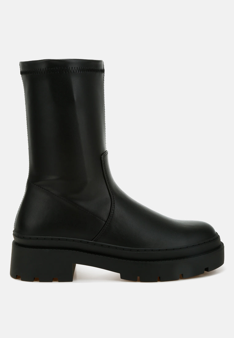 Chunky Faux Leather Calf Boots by RAG