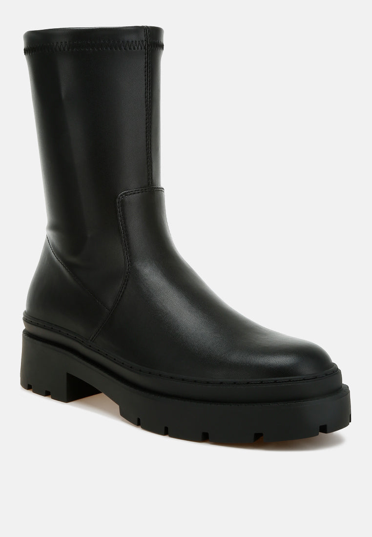 Chunky Faux Leather Calf Boots by RAG