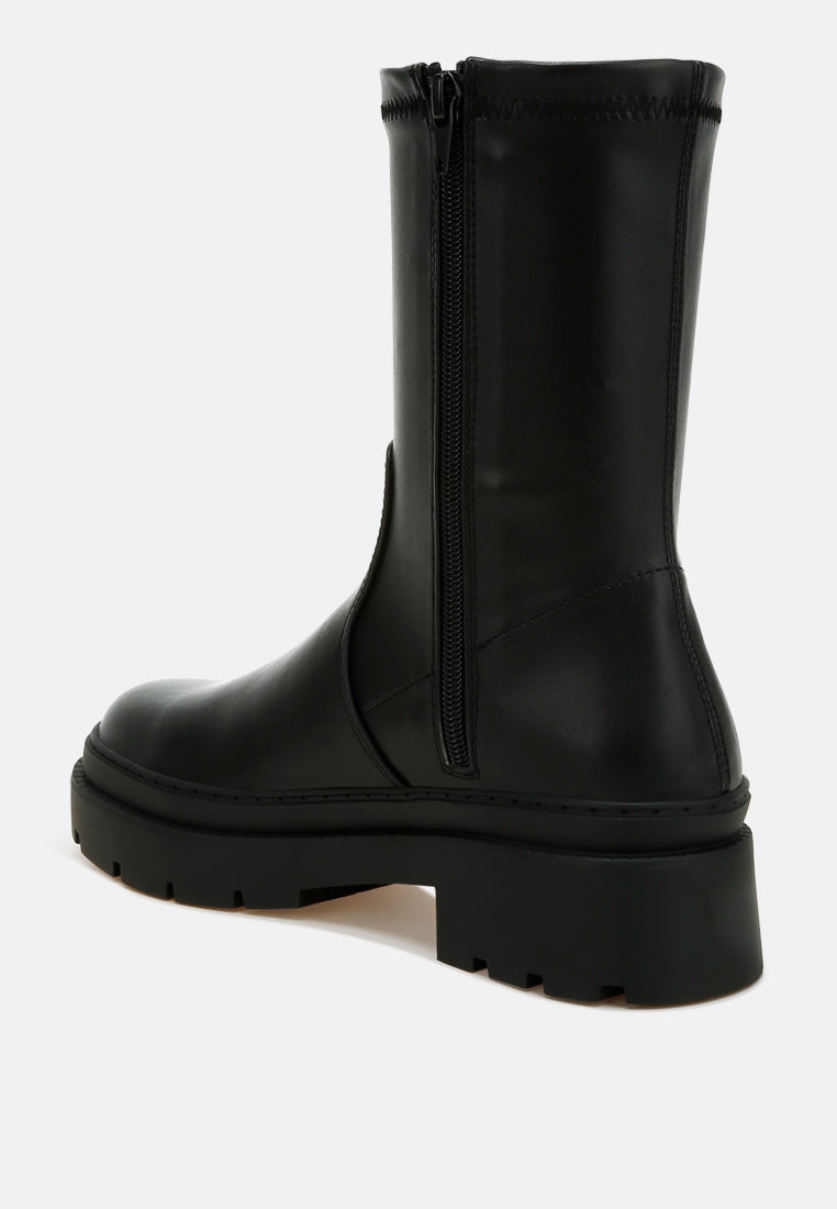 Chunky Faux Leather Calf Boots by RAG