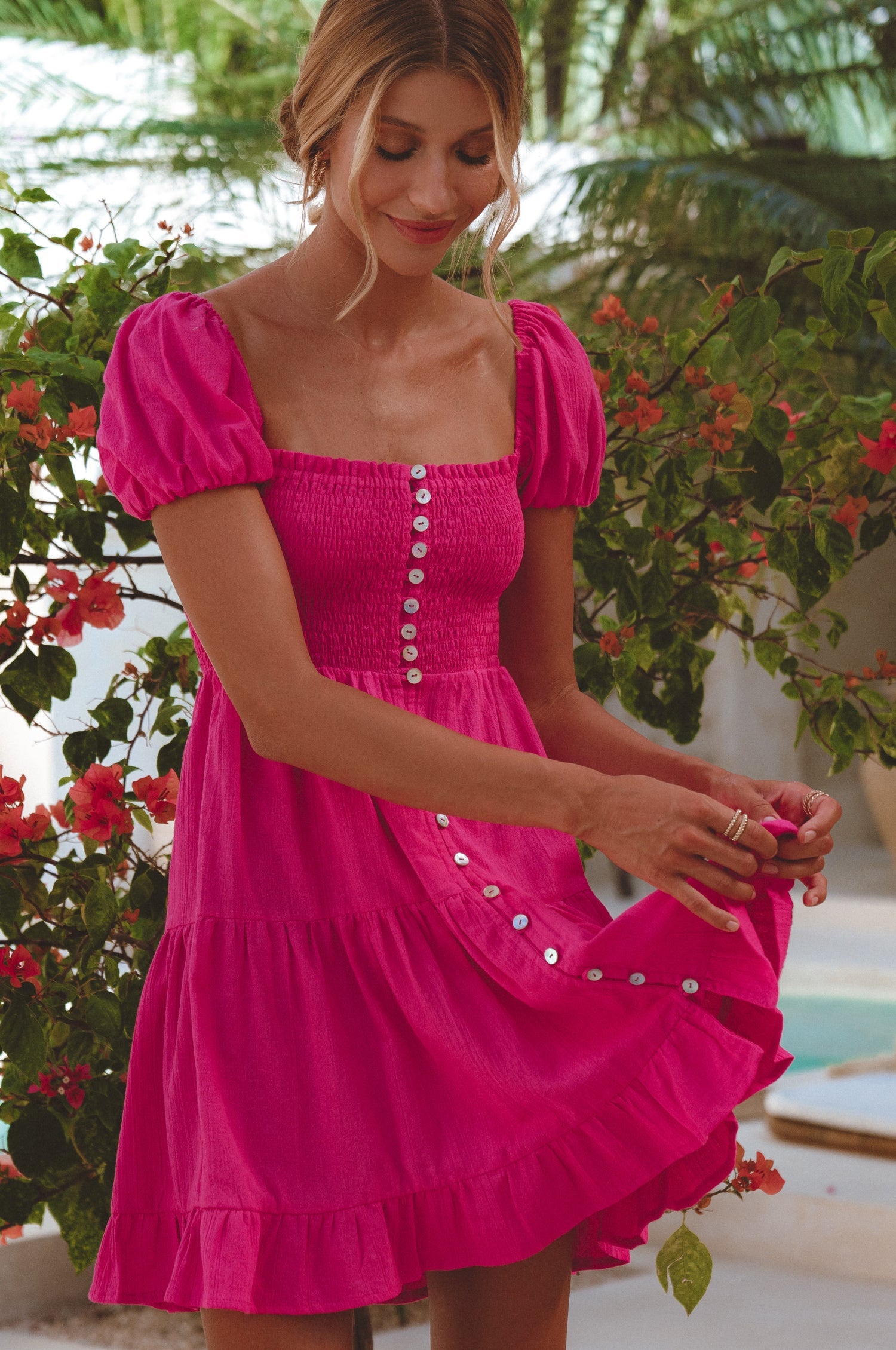Catalina Smocked Linen Mini Dress by Bali ELF