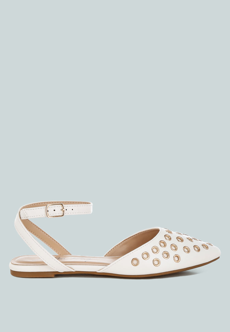 Metallic Eyelet Detail Flat Sandals by RAG
