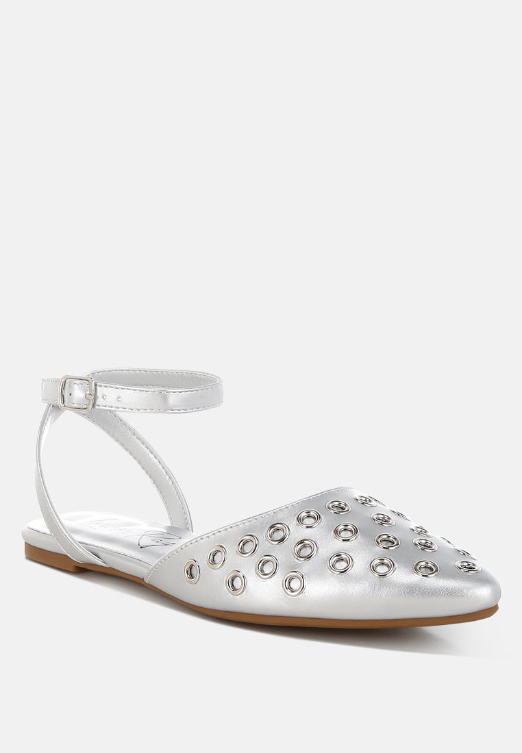 Metallic Eyelet Detail Flat Sandals by RAG