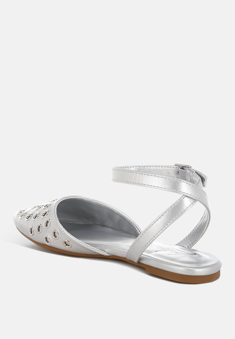Metallic Eyelet Detail Flat Sandals by RAG