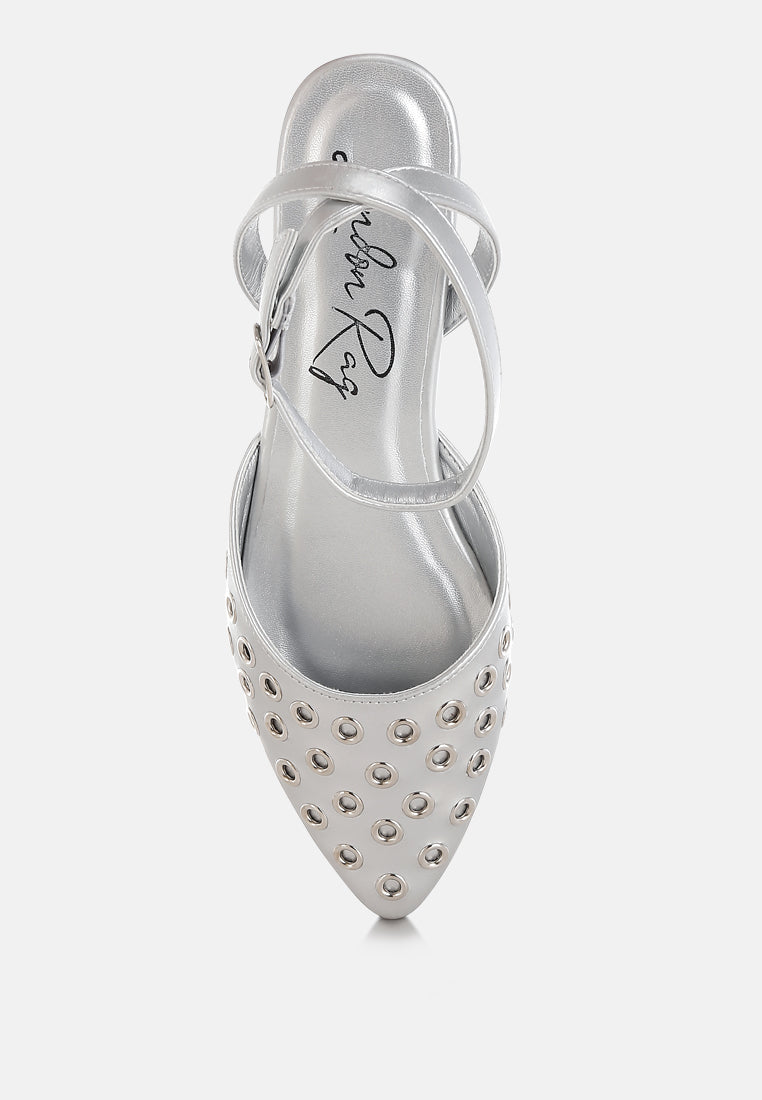Metallic Eyelet Detail Flat Sandals by RAG
