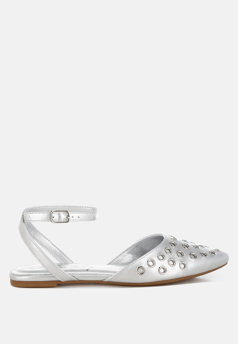 Metallic Eyelet Detail Flat Sandals by RAG