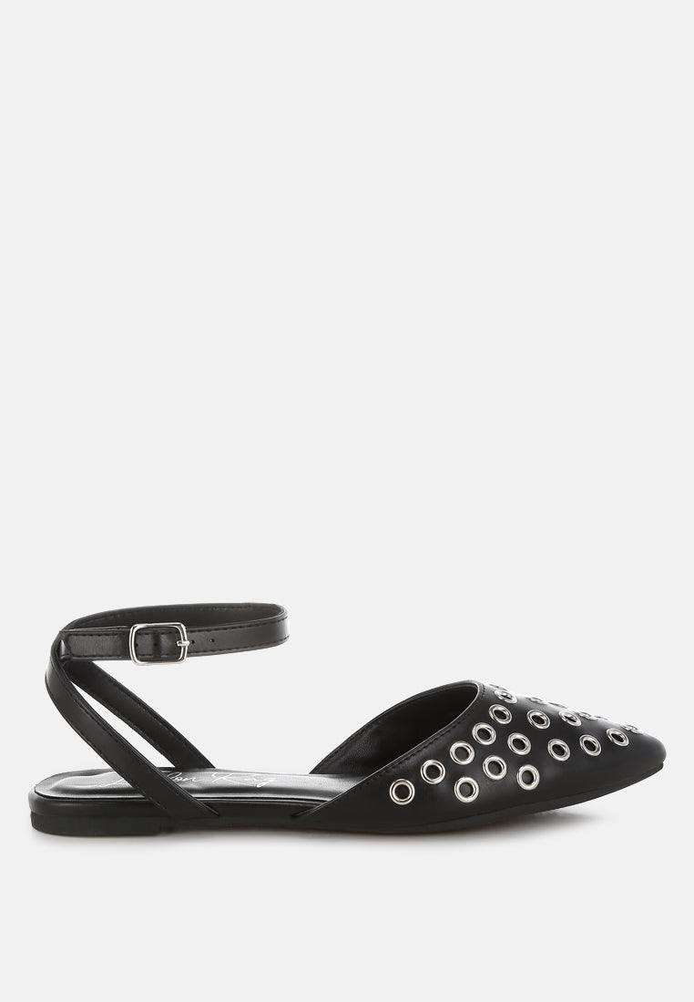 Metallic Eyelet Detail Flat Sandals by RAG