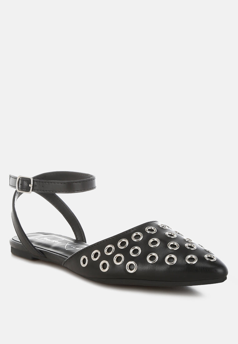 Metallic Eyelet Detail Flat Sandals by RAG