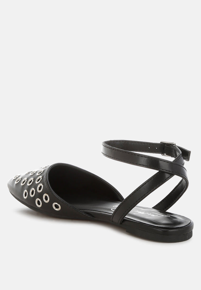 Metallic Eyelet Detail Flat Sandals by RAG