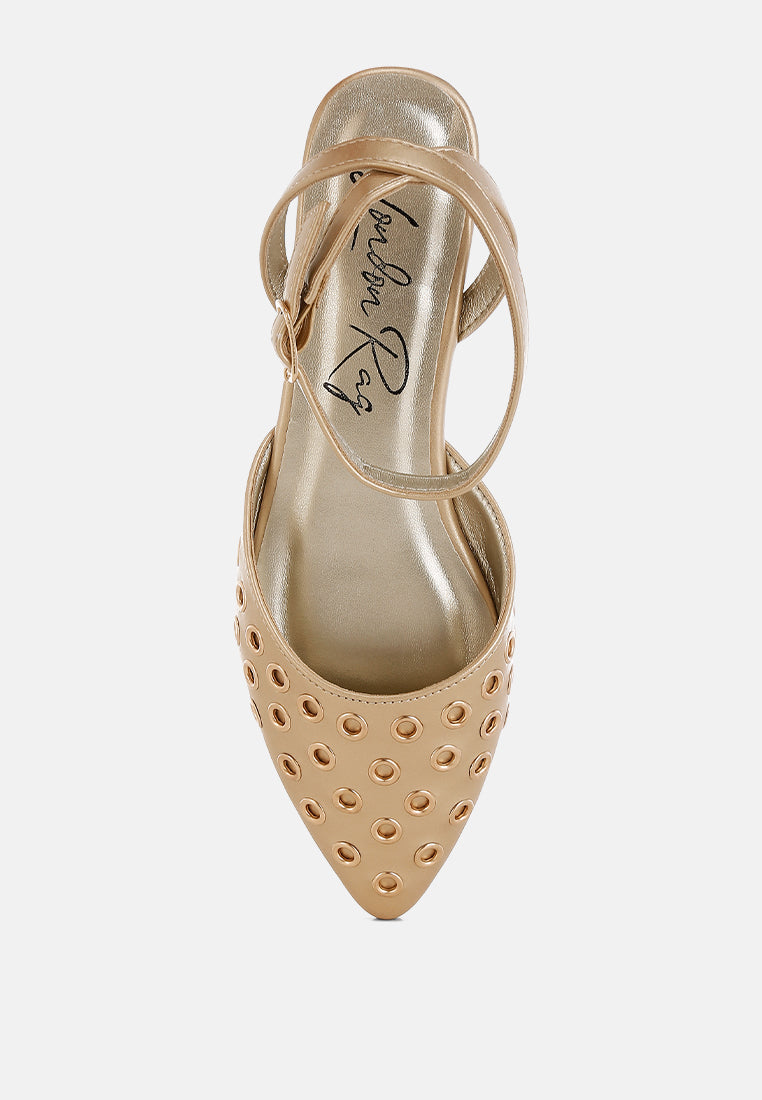 Metallic Eyelet Detail Flat Sandals by RAG