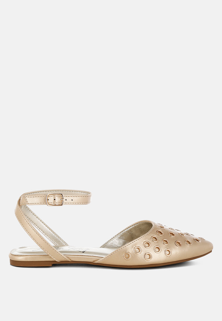 Metallic Eyelet Detail Flat Sandals by RAG